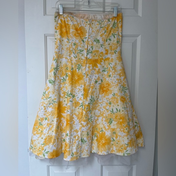 Vintage Yellow Floral Strapless Garden Party Dress M - Picture 7 of 14